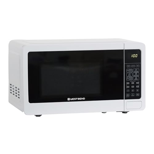 West Bend 0.7 Cu. Ft. Countertop Microwave Oven, 700W with 6 Pre-Programmed Cooking Settings, Speed Defrost, Electronic Control Panel, Rotating Glass Turntable, Add 30 Seconds Button, White