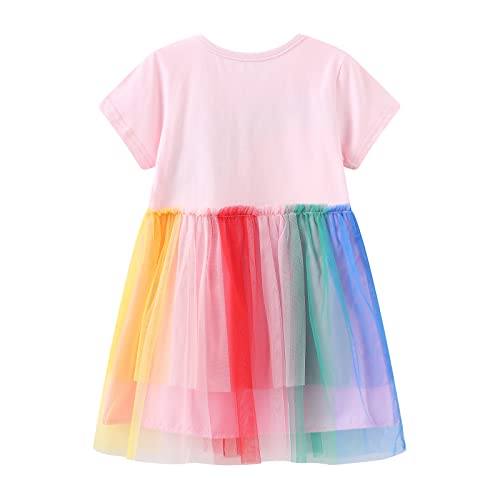 HILEELANG Toddler Girls Short Sleeve Dress Easter Cotton Casual Summer Appliques Shirt Jersey Dresses2