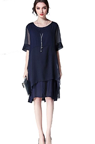 Robe en mousseline de soie aérienne bleu foncé 4XL tissu léger de luxe