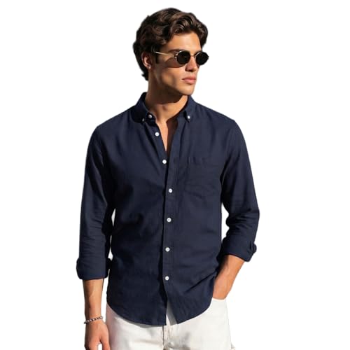 Image of Urbano Fashion Men's Cotton Full Sleeve Regular Fit Solid Oxford Shirt with Button-Down Collar