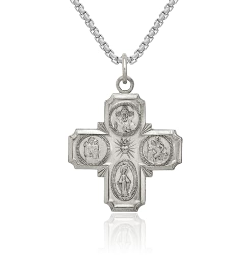 IceCarats 925 Sterling Silver Vintage Four Way Holy Cross Religious Medal Necklace Christian Pendant Scapular Charm