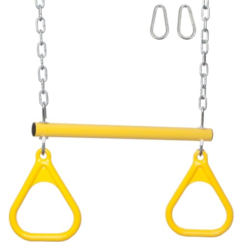 Swing Set Stuff Inc. Trapeze Bar with Rings and Uncoated Chain (Yellow) with SSS Logo Sticker