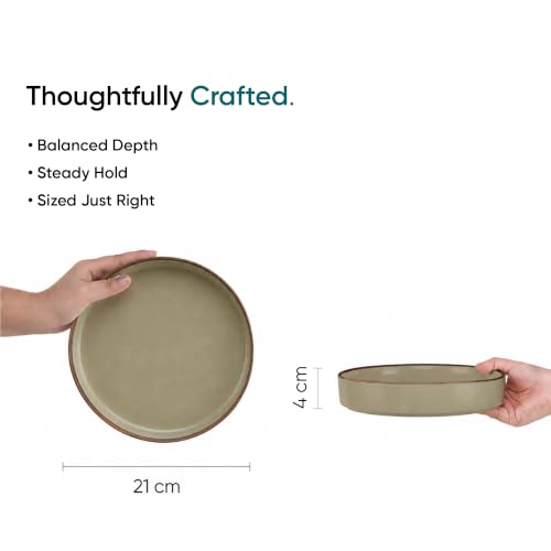 Image of Shay Stackable Ceramic Pasta Bowl Set, 22cm, 2 Pieces, Olive Green | Matte Finish | Ceramic Pasta Plate | Deep Plate | Pasta Serving Plate (Stackable Pasta Plate - Olive Green Rim)