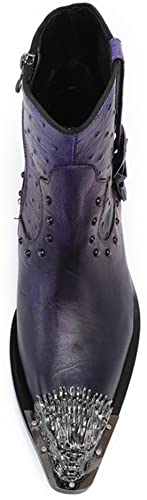 Santimon Men's Leather Chelsea Cowboy Boots - Dress Casual High-Tops Western Boots with Metal Pointed Toe for Party Ballroom Rock Singer4