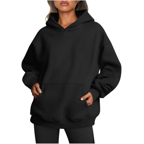 Pullover Hoodies for Women UK 2024 Fall Basic Hooded Sweathirts Outdoor Solid Color Fashion Baggy Oversized Long Sleeve Tops Hoody Jumper