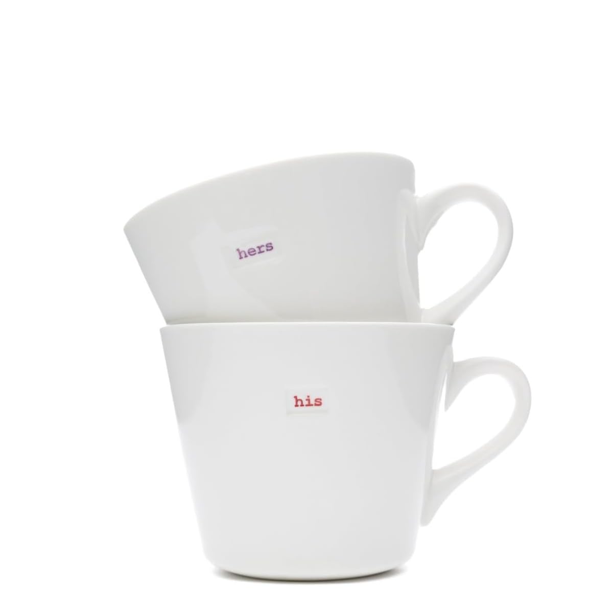 Keith Brymer Jones - Word Range - Medium Ceramic White Mug Pair - 350ml - his (red) & Hers (Lilac)