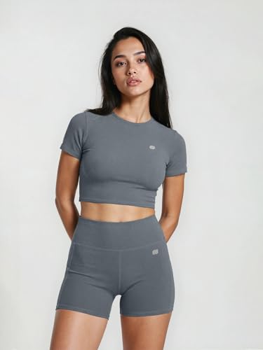 Image of Sfytt Women Gym Crop Top Athletic Yoga Short Sleeve Fitness Tight Tee Outdoor Workout Cropped Tank Tops