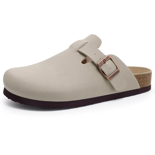 Image of KIDMI Unisex Vegan Suede Clogs Leather Mules Womens Mens Cork Footbed Potato Shoes with Arch Support