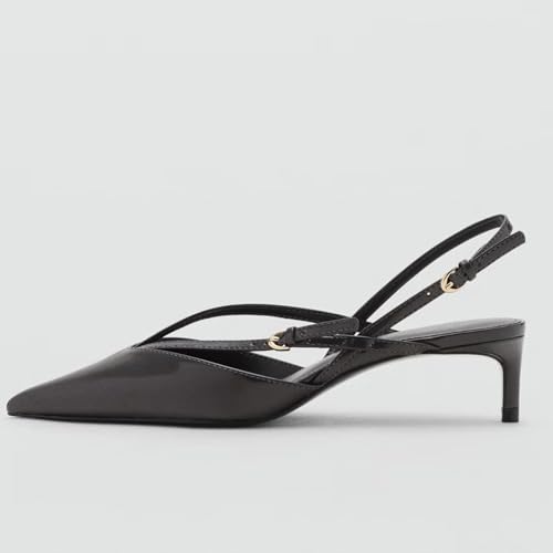 Black Kitten Heels for Women Pointed Toe Pumps Low Heel Slingback Strappy Heels with Buckle Dress Shoes for Dating Party Working3