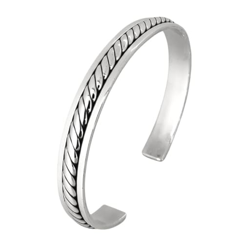 Men's Solid 925 Sterling Silver Bangle, Classic Silver Cuff Bracelet