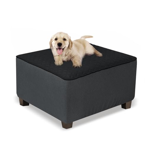NeColorLife Waterproof Square Ottoman Cover,Medium,Black