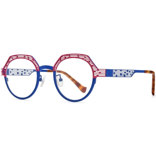 Image of FONEX Colorful Pure Titanium Glasses Frame Women Retro Round Eyeglasses