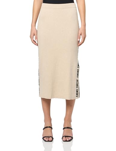 DKNY Women's Midi Logo Ribbed Jeans Skirt
