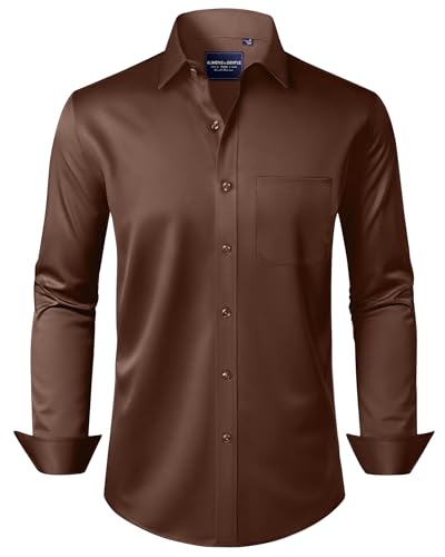 Alimens & Gentle Brown Dress Shirts for Men Long Sleeve