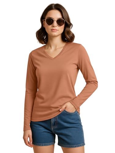 Image of JUNEBERRY Pure Cotton Regular Fit Solid Full Sleeve T-Shirt for Women & Girls (Sizes: S to 2XL)