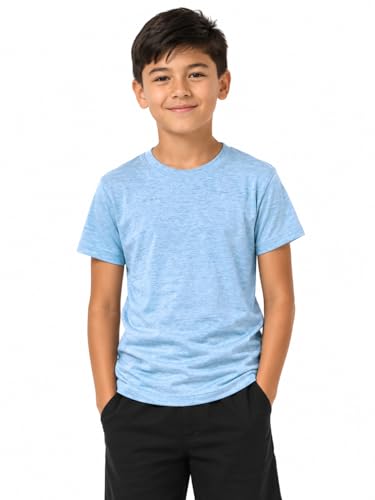 Image of Unisex Everyday Casual School Wear Kids Plain Crew Neck T-Shirt Short Sleeve Tee for Boys & Girls Age 7-13YRS (UK, Age, 9 Years, 10 Years, Regular, 1, Aqua Blue)