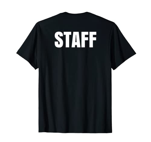 "STAFF" Espalda Blanca Texto Uniforme para Adulto Negro Camiseta