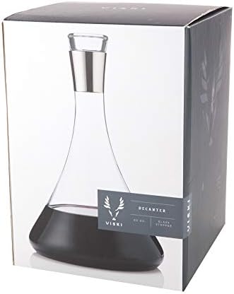 Viski Harrison Chrome Trimmed Wine Decanter Set of 1 - Premium Crystal Modern Wine Decanter for Red Wine, White Wine, or Liquor, Stunning Gift - 60 oz