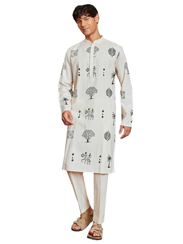 Ensemble kurta et pyjama crème VASTRAMAY en coton taille 24 pour homme au style traditionnel