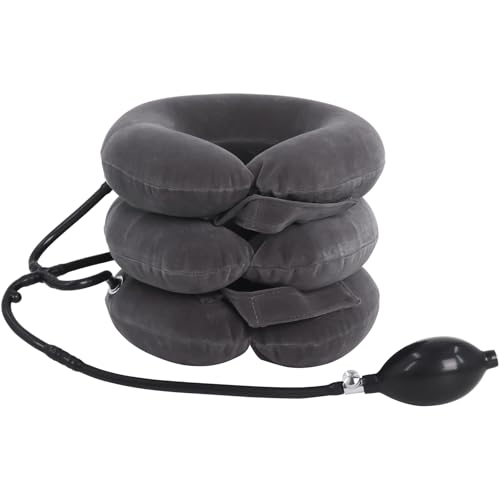 HAQQI Cervical Neck Traction Device?Adjustable Neck Support for Spine Alignment, Neck Stretcher for Pain Relief?Neck Traction Pillow for Home Use Neck Decompression?Gray?