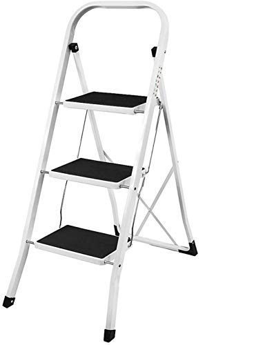Zusammenklappbare 3-Stufen-Leiter Hochleistungs-Antirutsch-Stufenleitern mit rutschfestem Gummiprofil 150 kg Tragfähigkeit