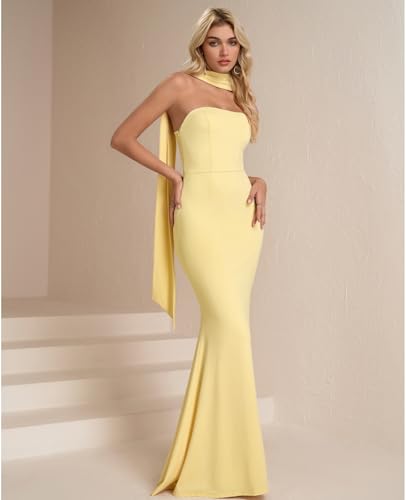 Auraxe 2025 Women's Bodycon Formal Maxi Dresses Elegant Tube Summer Wedding Guest Cocktail Party Dress with Scarf3