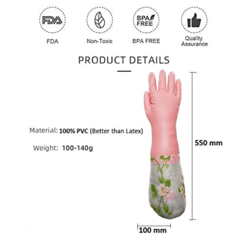 Image of Reusable Heavy Duty Hand gloves for Dishwashing, gardening, kitchen cleaning Non-Slippery & Durable Long Elbow Length(Inner cotton lining for comfort), 1 Pair (Vel Light Pink)
