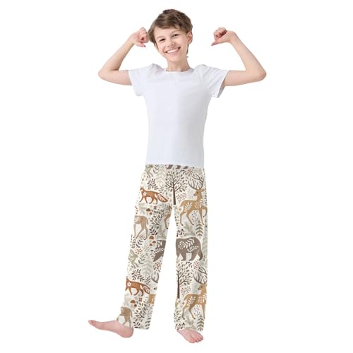Boys' Pants Woodland Fox Deer Trees Leaves Long Bottoms Jogger Pants Elastic Waist Trousers with Pockets S-XL2