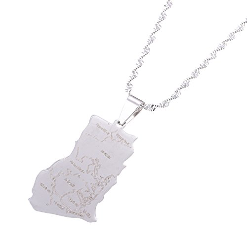 Collier avec pendentif carte du Ghana en acier inoxydable (argent)