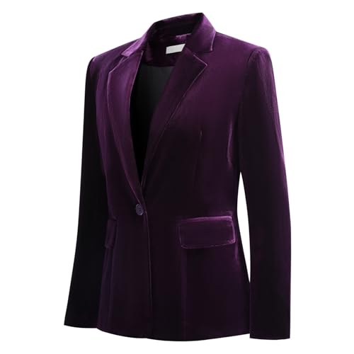 YUNCLOS Womens Velvet Blazer Jacket Slim Fit 1 Button Casual Lapel Office Dress Coat Purple