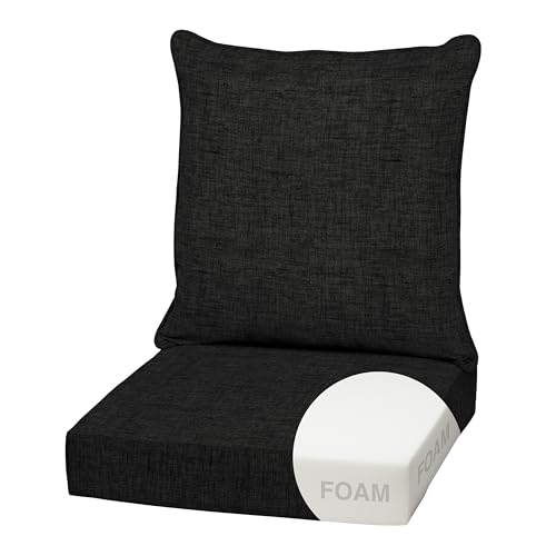 Image of Arden Outdoor Foam Deep Seat Cushion Set, 22 in x 24 in, Weather-Proof, Rain-Proof, Fade Resistant Patio Cushion, Bottom and Back Cushion for Chair, Sofa, and Couch Black Leala
