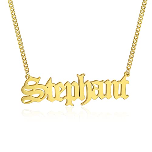 10K 14K 18K Real Gold Personalized Name Necklace for Women, Custom Name Nameplate Jewelry Gifts for Birthday Mother's Day Anniversary, Solid Gold Durable Cuban Chain Jewelry Gift for Mother Wife Daughter Friend