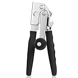 MARSWELL Hand Crank Can Opener Manual Heavy Duty, Commercial Can Openers with Ergonomic Rubber Coated Extra-Long Handles, Oversized Knob, Large Can Opener for Big Cans, Black