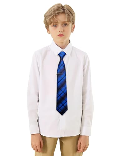 Image of Barry.Wang Boys Ties School Pre-Tied Kids Necktie Handkerchief Clip Set Uniforms Child Ties for 8-14 Years Wedding Party