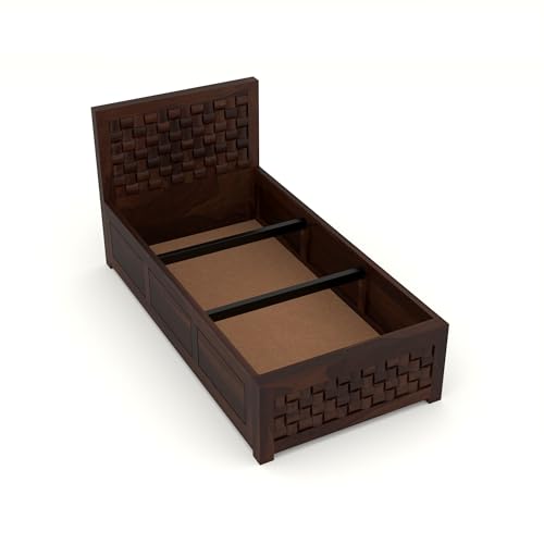 Image of Solid Sheesham Wood Single Size Bed with Box Storage for Bedroom Living Room Single Cot for Home Wooden Palang for Hotel (Walnut, Size 6 * 4)