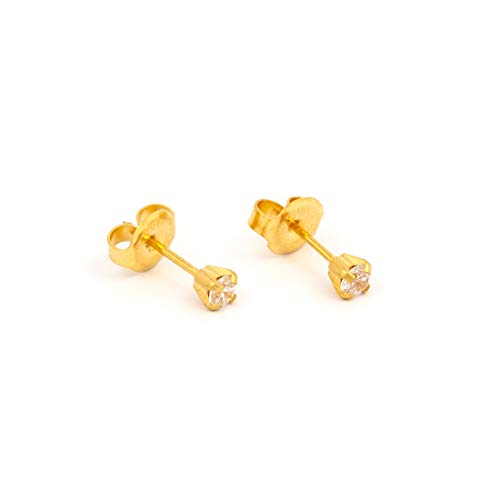 Ear Piercing Earrings Gold Mini 3mm Clear CZ Studs 