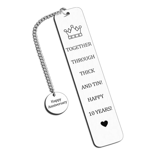 Product Image of the 10 Year Anniversary Bookmark for Him Her 10th Anniversary Tin Gifts for Wife Husband Couple Gifts for 10th Wedding Anniversary for Book Lover Gifts Bookmark for 10th Tin Anniversary