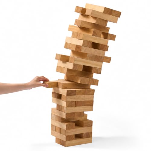 Image of Giant Stacking Tower Game - Stacks Up to 5FT - Premium Wooden Blocks Stacking Tower Game for Family Party, BBQ & Lawn Games - Natural