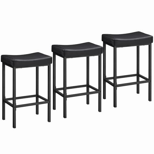 Image of HOOBRO Bar Stools,Set of 3 Bar Chairs, Counter Height Bar Stools, Saddle Stools, Set of 3 Kitchen Stools, 24.8 inch Barstools, 2.4 inch Thick Upholstery, for Kitchen, Dining Room, Cafe, Black BB10BYP301