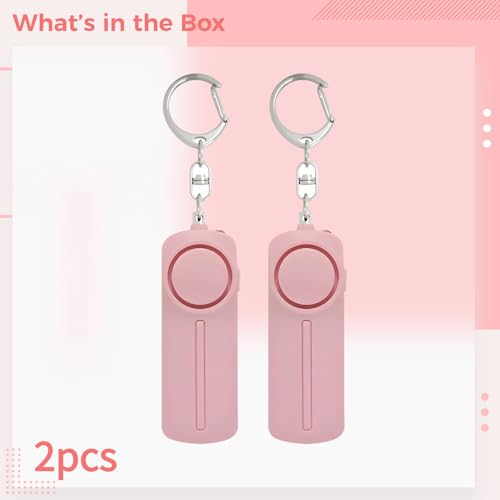 Porte-clés alarme de sécurité personnelle 130 dB avec lampe LED intégrée en lot de 2 rose