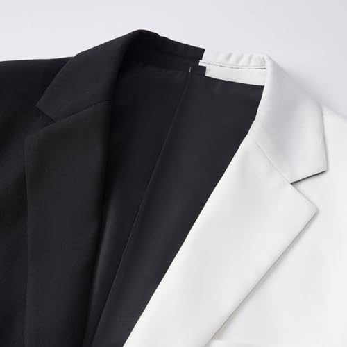 Mens Suits, 2 Piece Black and White Color Matching Breasted 1 Button Slim Fit Dress Business Casual Tuxedo Jacket Host Singer Clothing, Jackets Trousers,S,White4