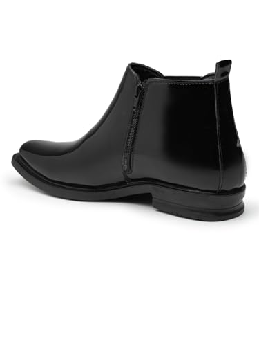 Image of Men's Stylish Vegan Leather Chelsea Boots with Side Zipper & Elastic Panel, Square Toe Ankle Boot (Tan /Black /Brown)
