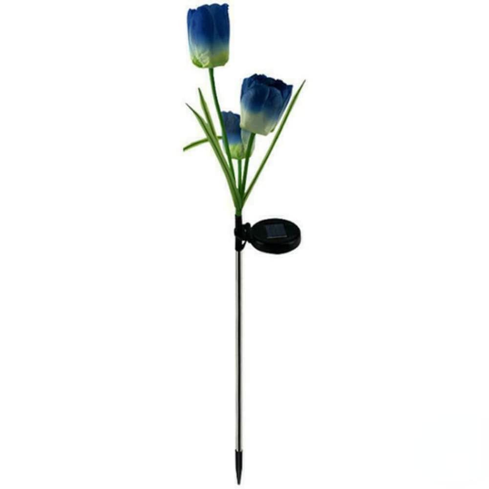 Anso Blue Led Solar Light Simulation Tulip Lawn Stake Lamps Outdoor Decor Garden Diy Path Light (Blue)