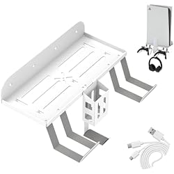 Estanteria Tornilleria OUBANG Soporte PS5, Soporte PS5 Pared para Consola Digital y Disco Playstation 5, Soporte Pared PS5 con Tornillos y Nivel de Burbuja, Blanco