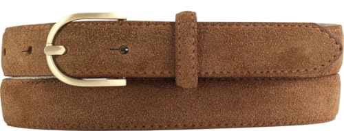 BELTINGER Damen-Gürtel aus Veloursleder 2,5 cm | Velour-Ledergürtel für Damen 25mm | Wildleder-Gürtel mit runder, goldener Gürtelschließe | Tabac 80cm