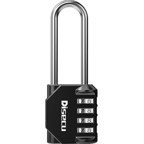 Image of 1 Pack disecu 2.6 Inch Long Shackle Combination Lock, 4 Digit Outdoor Waterproof Padlock for School Locker, Gym Locker, Storage Unit, Gate, Fence, Toolbox, Cabinet (Black)