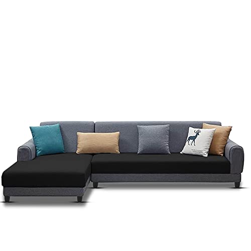 Image of Kraven LHS 6 Seater L Shape Sofa Set for Living Room (Black Grey Fabric)