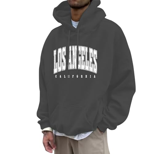 Los Angeles Print Vintage Hoodies for Men College Long Sleeve Aesthetic with Hood Sweaters Trendy Sporty Casual Tops