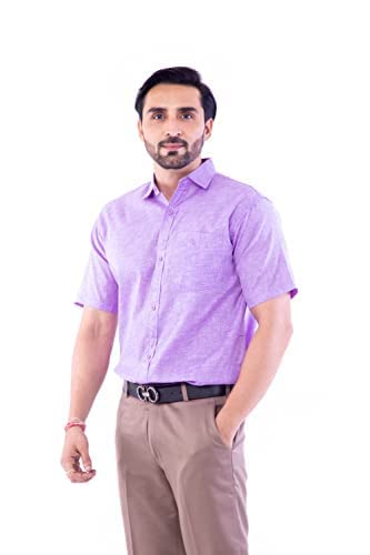 DESHBANDHU DBK Men's Plain Solid 100% Cotton Half Sleeves Regular Fit Formal Shirt's Light Purple (Pack of 2)