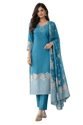 Image of FABNEX Kurta Set for Women | Stylish Cotton Printed Kurti Pant Set | Indo-Western Casual & Festive Kurta Set for Women (K-220-21)
